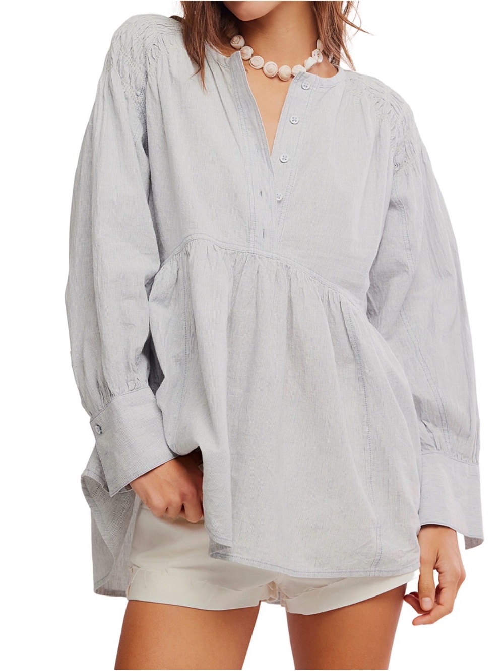 NWT Free People Long Sleeve, Striped Linen Blend Tunic Top, Size XL